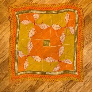 Vintage Vera Neumann sheer floral 26” square Scarf in orange, chartreuse green‎